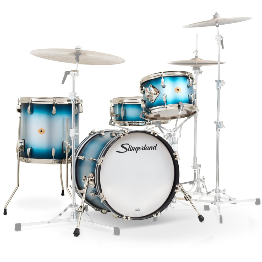 SLINGERLAND Radio King Outfit Blue & Silver Lacquer 4 Parça (18B/12T/14F/14S) Akustik Davul Seti